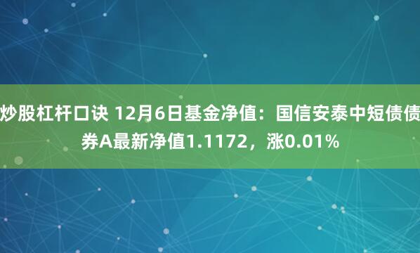 炒股杠杆口诀 12月6日基金净值：国信安泰中短债债券A最新净值1.1172，涨0.01%