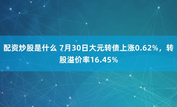配资炒股是什么 7月30日大元转债上涨0.62%，转股溢价率16.45%