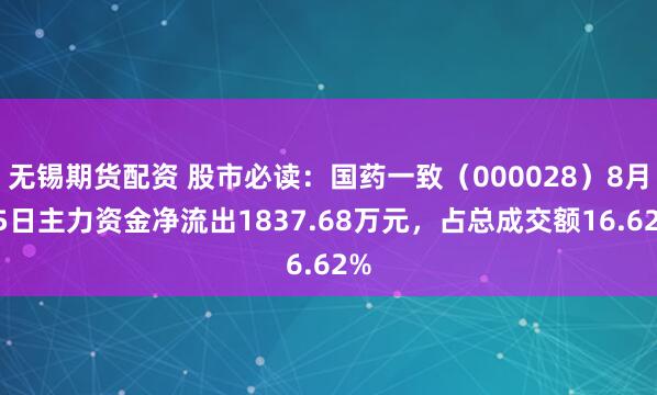 无锡期货配资 股市必读：国药一致（000028）8月15日主力资金净流出1837.68万元，占总成交额16.62%