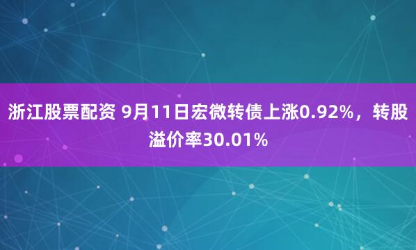 浙江股票配资 9月11日宏微转债上涨0.92%，转股溢价率30.01%